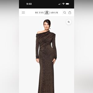 Betsy & Adam One Shoulder Metallic Black Dress